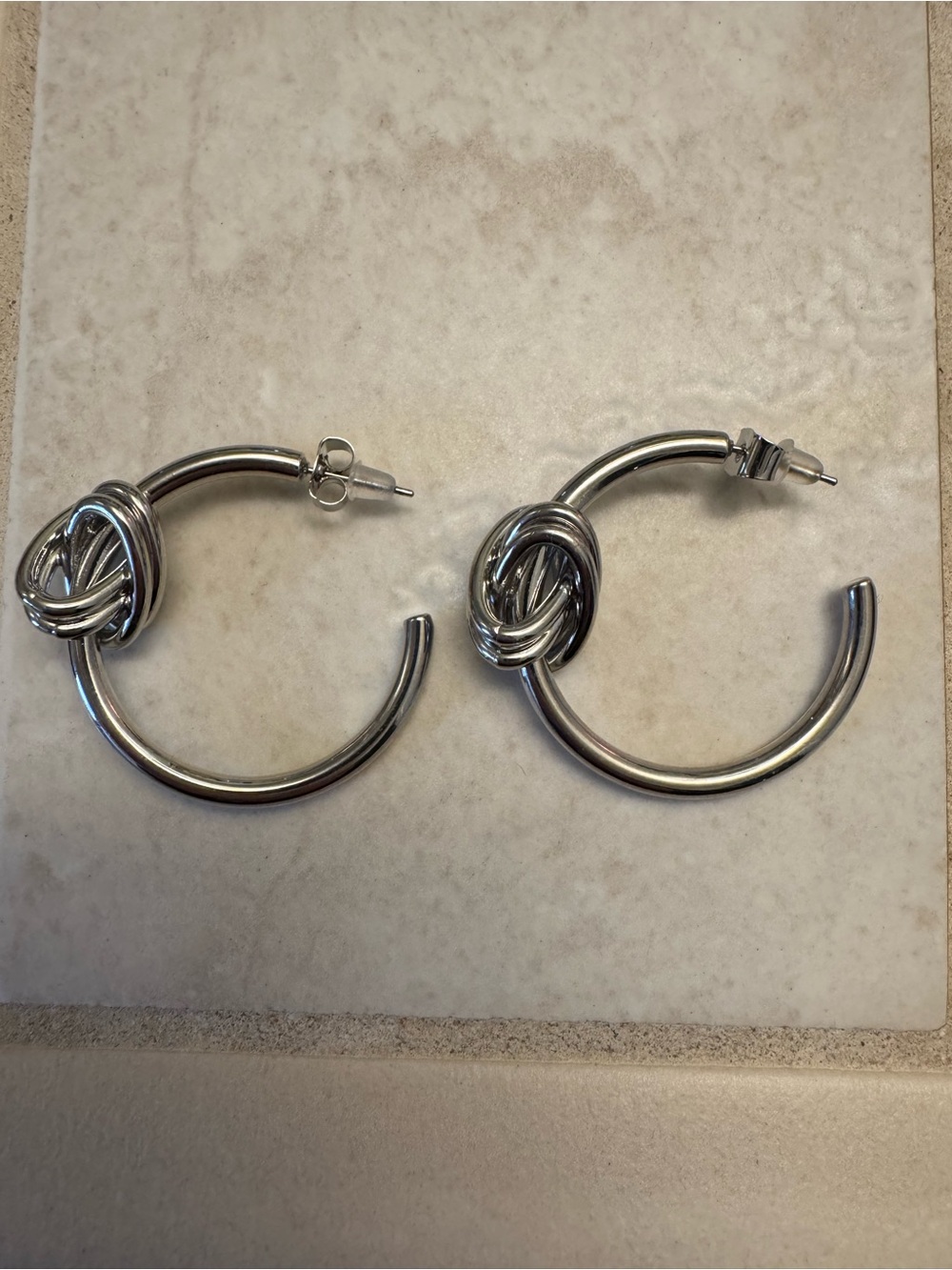 New By Alexa Rae BAR Melania Clara Silver Knot Hoop Earrings
